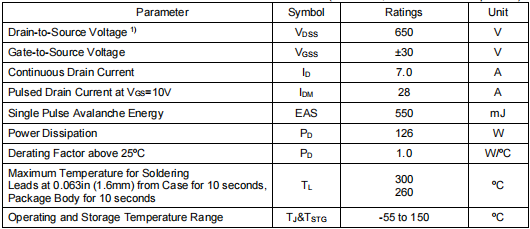 7n65場效應管,650v7a